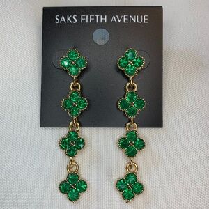 NWT Saks Fifth Avenue Brilliant Emerald Green Rhinestone Encrusted Earrings!